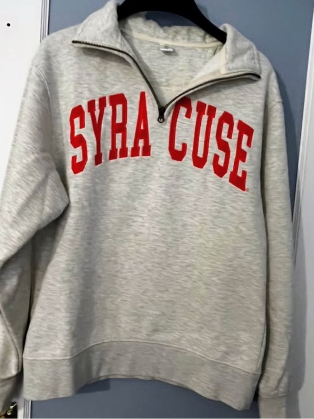 SYRACUSE Quarter-Zip Sweatshirt - Light Gray with Orange  Lettering